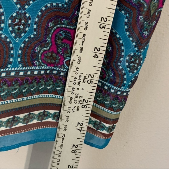 Beige by ECI sheer aqua brown and hot pink paisley flutter sleeve blouse. Size L - Picture 8 of 8